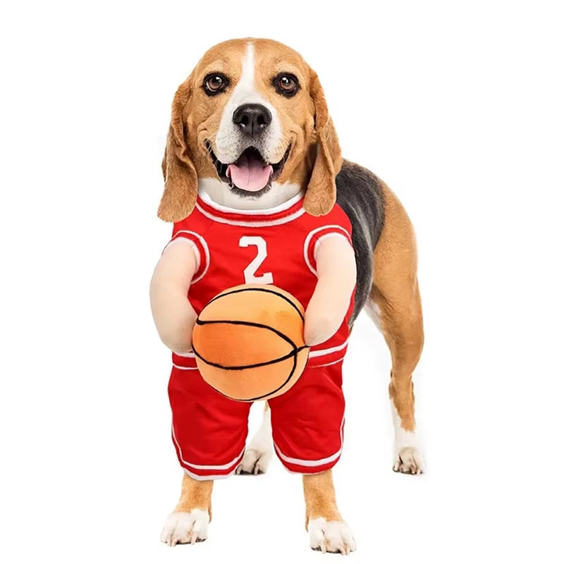 Slam Dunk Your Style: Adorable Dog Basketball Costume with Bouncy Ball for Small Pups!