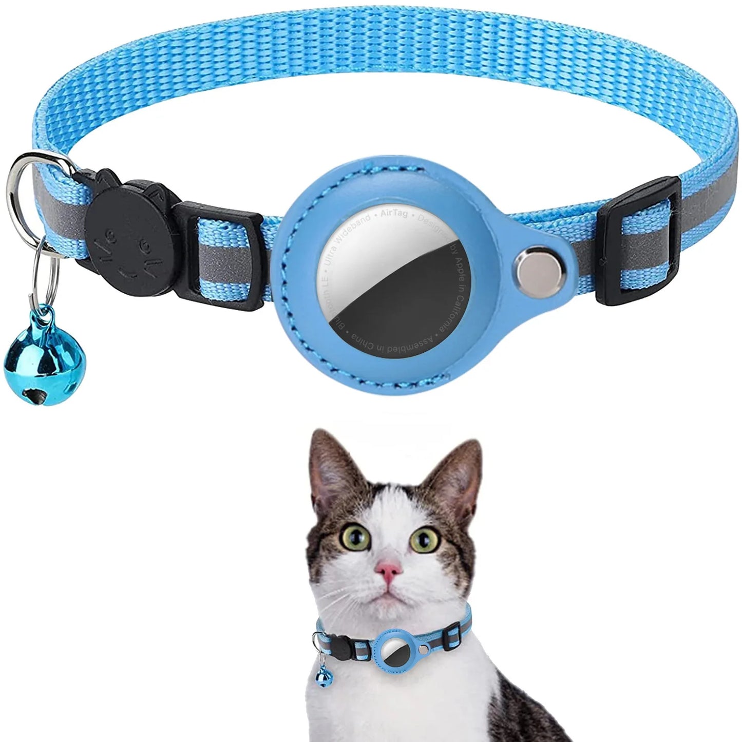 Adjustable Waterproof Cat Collar with Breakaway Design, Reflective Strips, and Airtag Holder