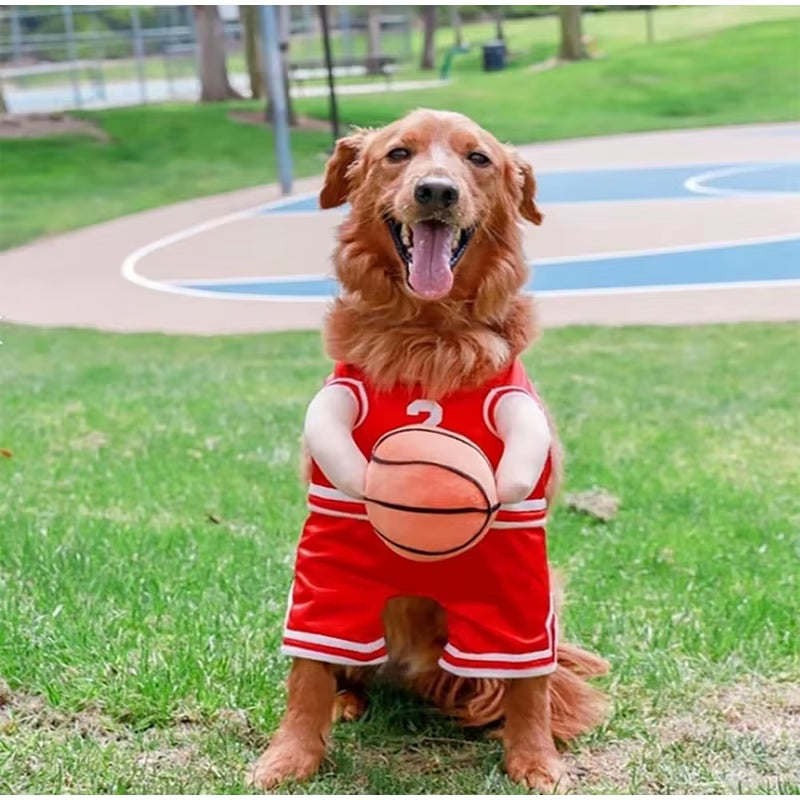 Slam Dunk Your Style: Adorable Dog Basketball Costume with Bouncy Ball for Small Pups!
