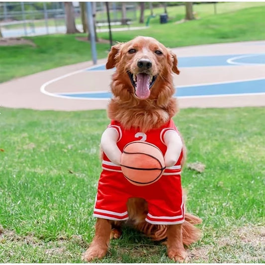 Slam Dunk Your Style: Adorable Dog Basketball Costume with Bouncy Ball for Small Pups!