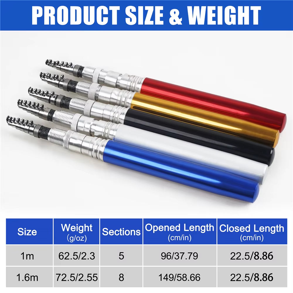 1M/1.6M Portable Pocket Telescopic Mini Pen Fishing Rod Pole Ice Fishing Rod Foldable Small Fishing Rod for Fishing Gear