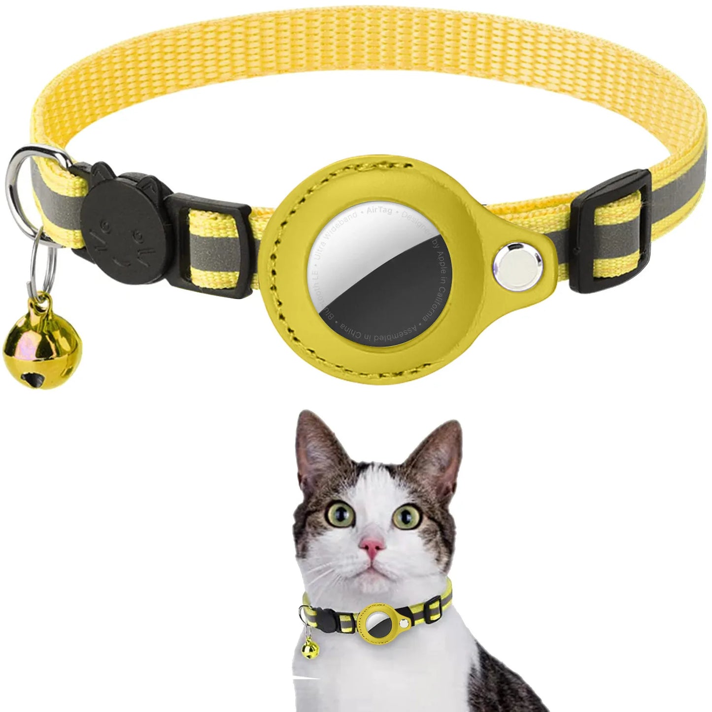 Adjustable Waterproof Cat Collar with Breakaway Design, Reflective Strips, and Airtag Holder