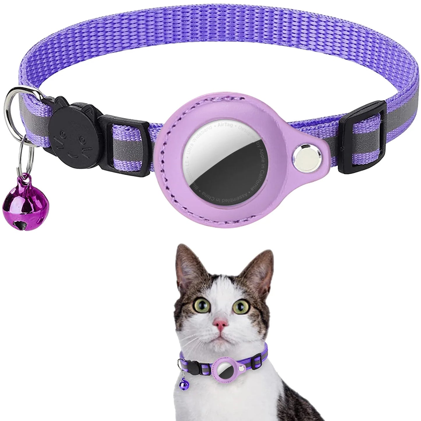 Adjustable Waterproof Cat Collar with Breakaway Design, Reflective Strips, and Airtag Holder