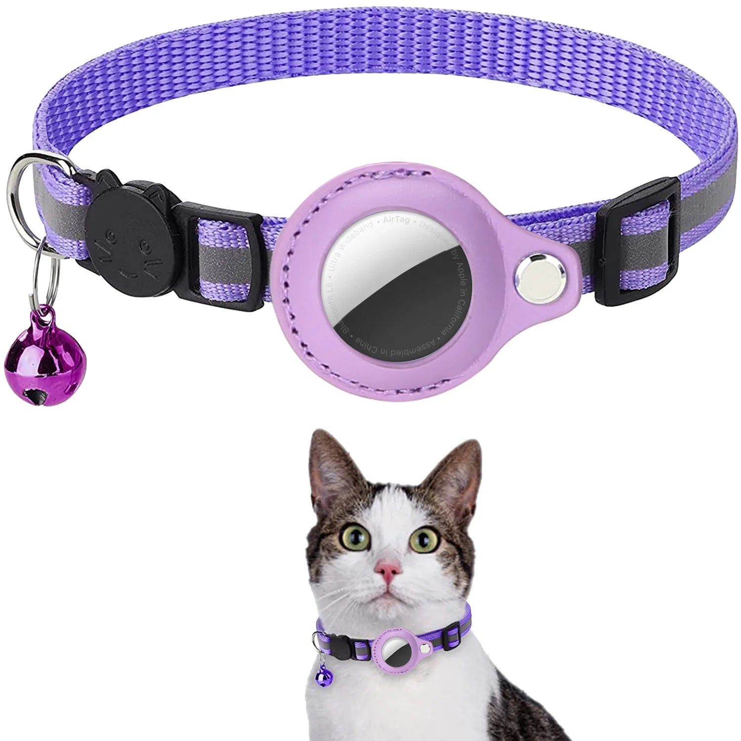 Adjustable Waterproof Cat Collar with Breakaway Design, Reflective Strips, and Airtag Holder
