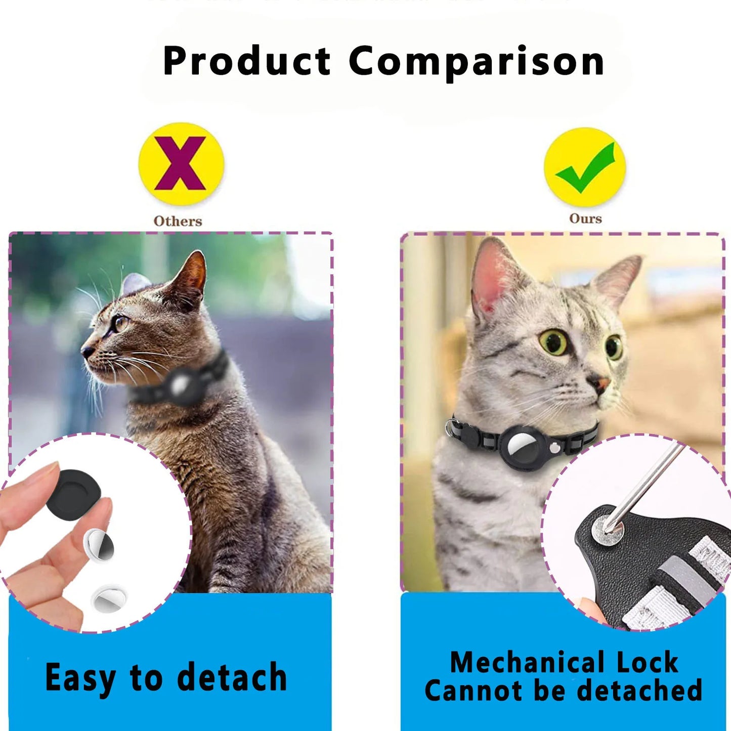 Adjustable Waterproof Cat Collar with Breakaway Design, Reflective Strips, and Airtag Holder