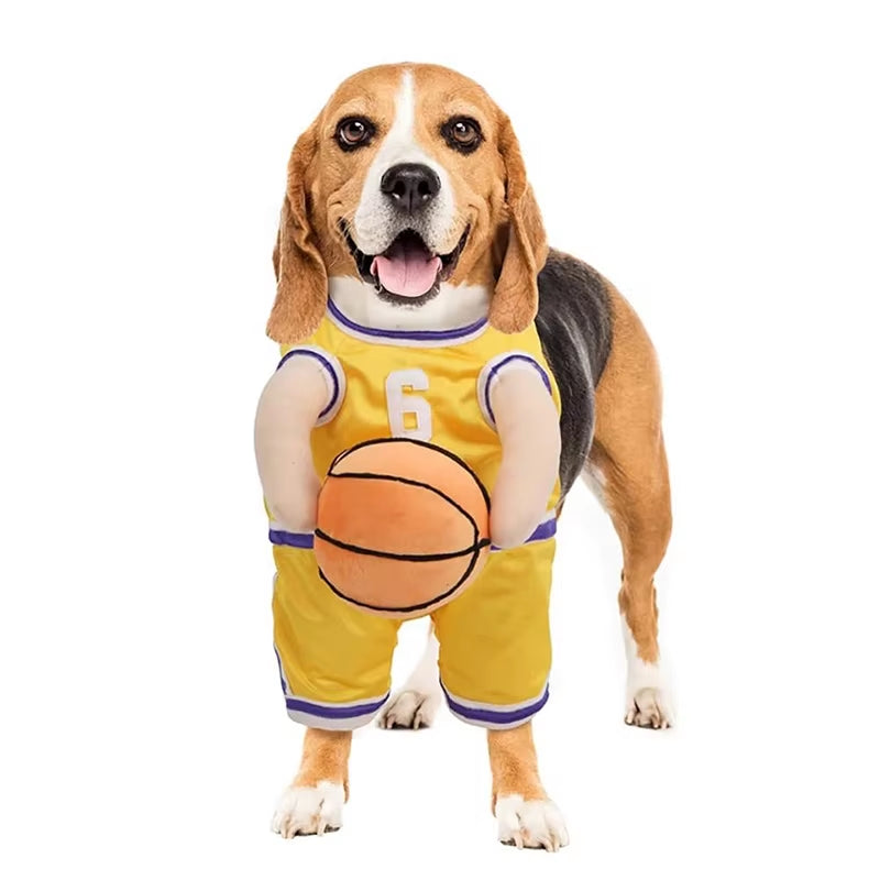 Slam Dunk Your Style: Adorable Dog Basketball Costume with Bouncy Ball for Small Pups!