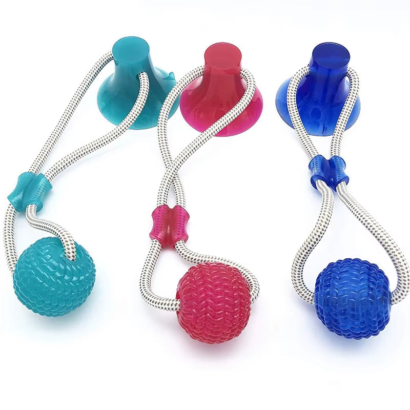 Interactive Suction Cup TPR Ball Dog Toy with Molar Bite and Elastic Ropes for Dental Care and Chewing Activities