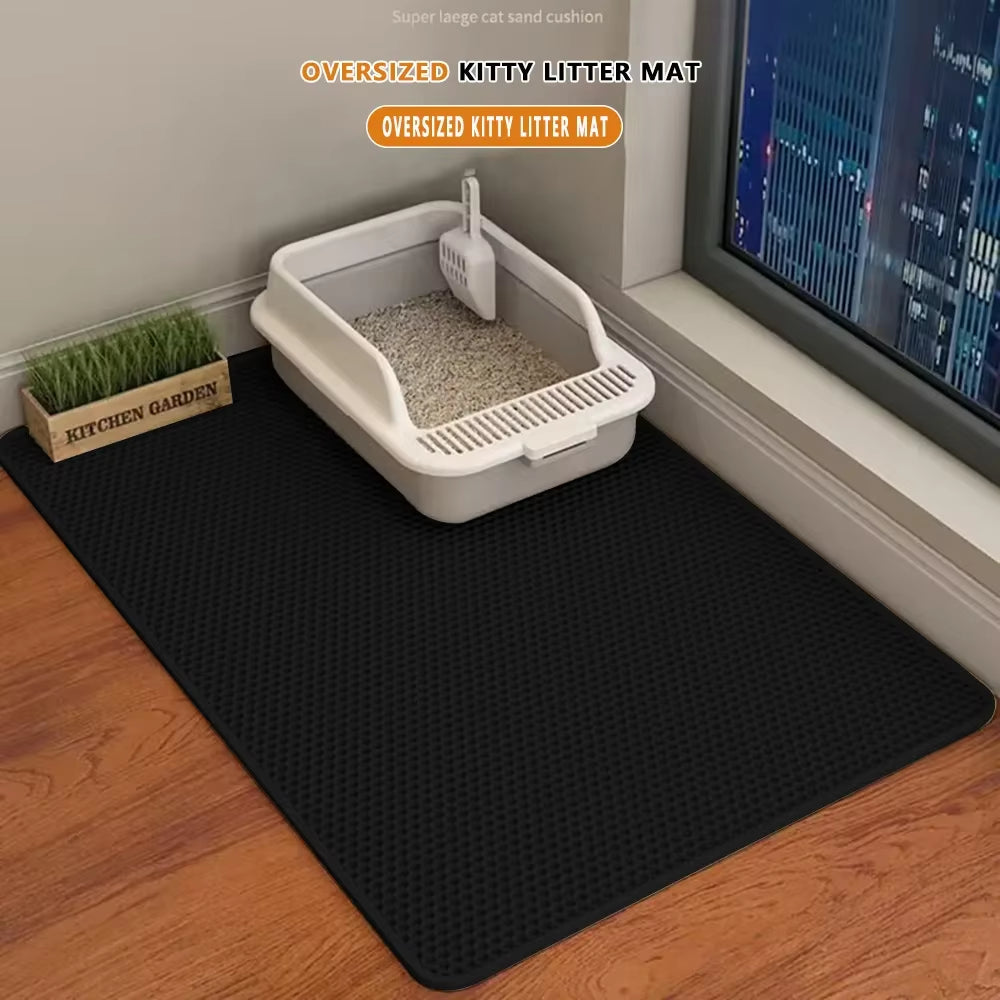 Large Cat Litter Mat - Double Layer Waterproof, Non-Slip, Washable Pet Litter Box Pad
