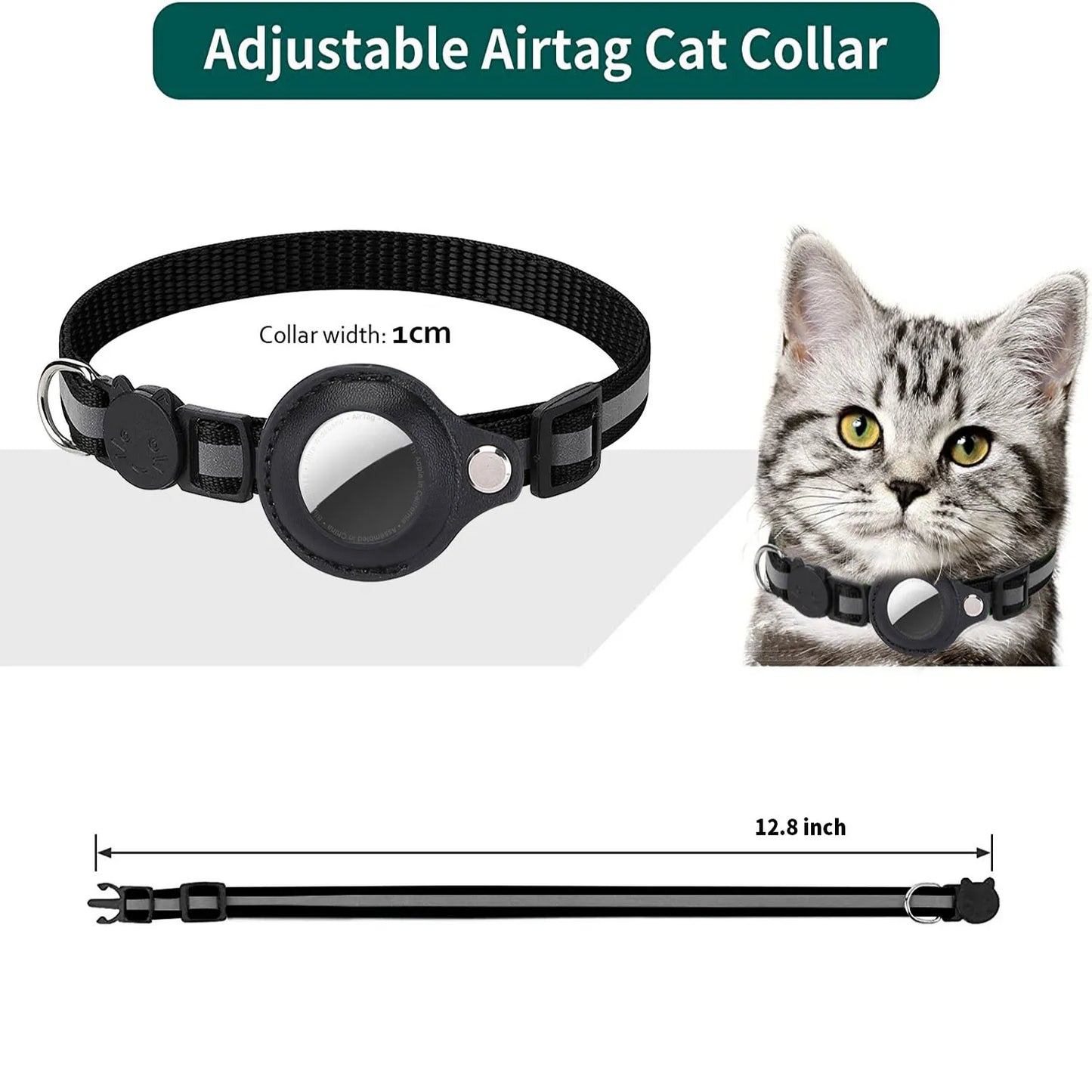 Adjustable Waterproof Cat Collar with Breakaway Design, Reflective Strips, and Airtag Holder