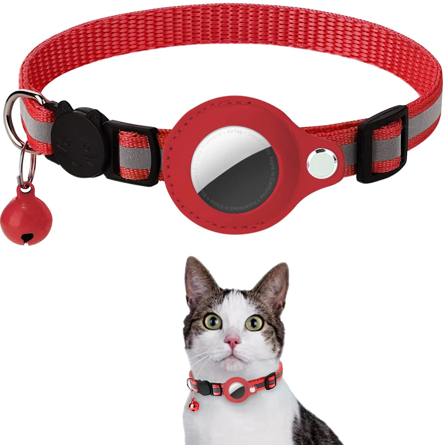 Adjustable Waterproof Cat Collar with Breakaway Design, Reflective Strips, and Airtag Holder