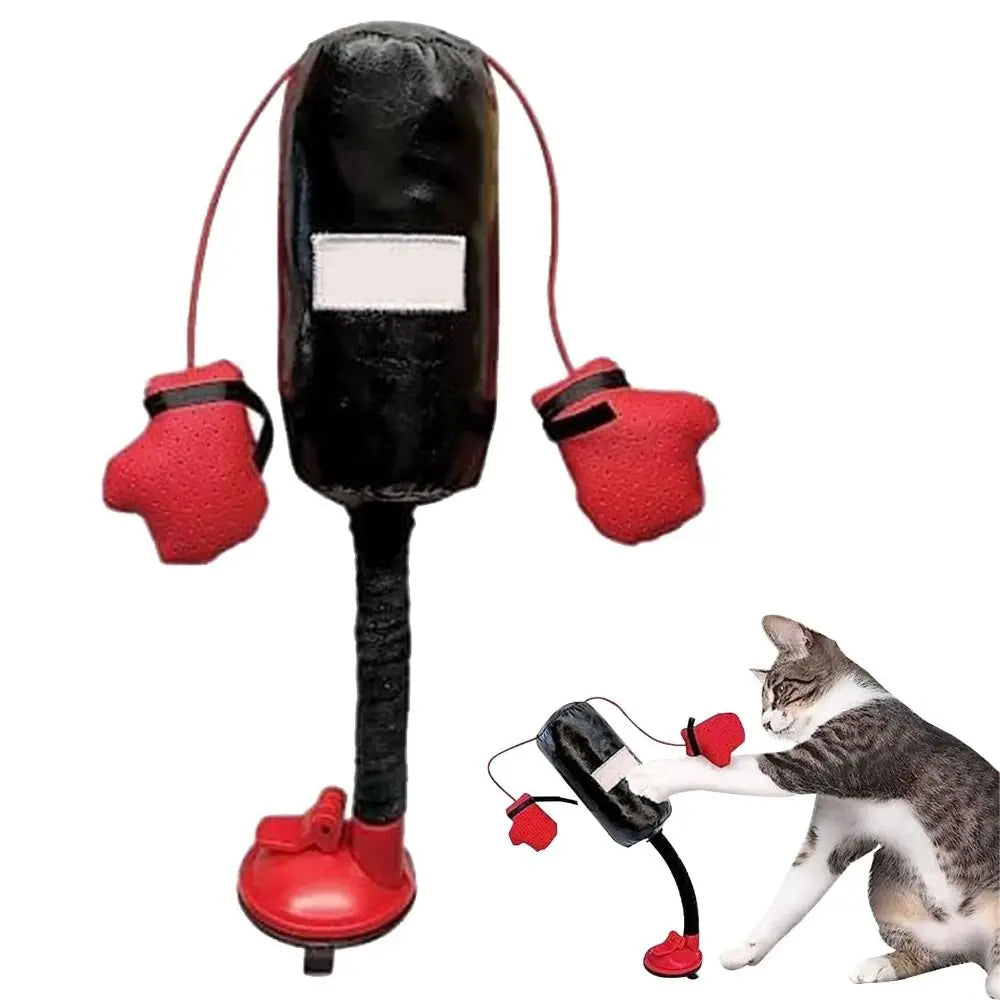 Cartoon Cat Punching Bag Toy for Indoor Cats - Engaging Boxing Toy with Gloves for Adult Cats