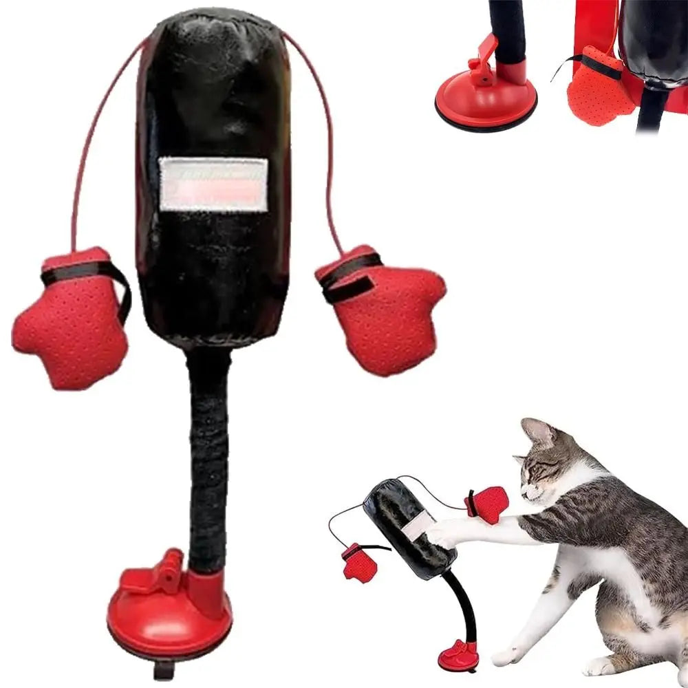 Cartoon Cat Punching Bag Toy for Indoor Cats - Engaging Boxing Toy with Gloves for Adult Cats