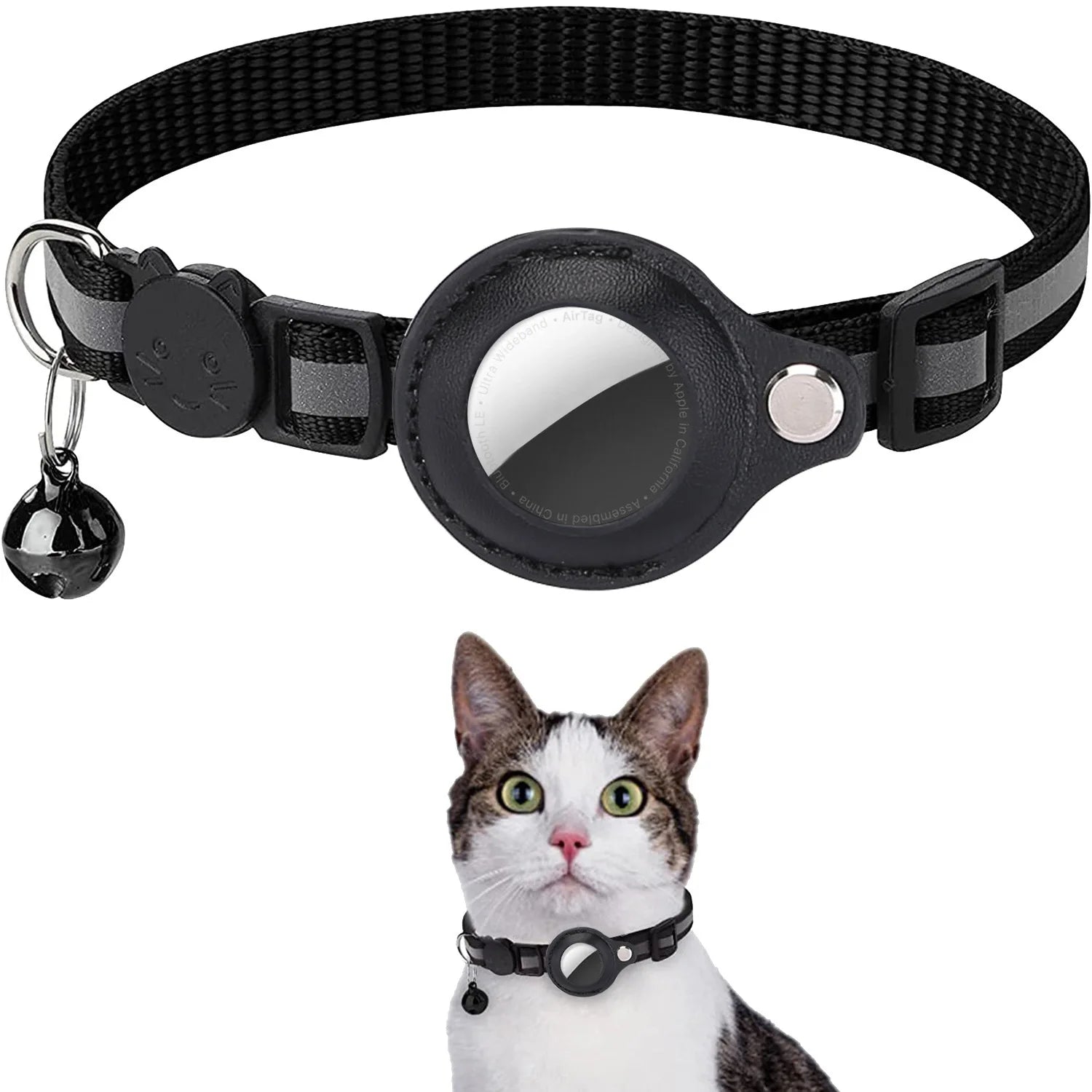 Adjustable Waterproof Cat Collar with Breakaway Design, Reflective Strips, and Airtag Holder