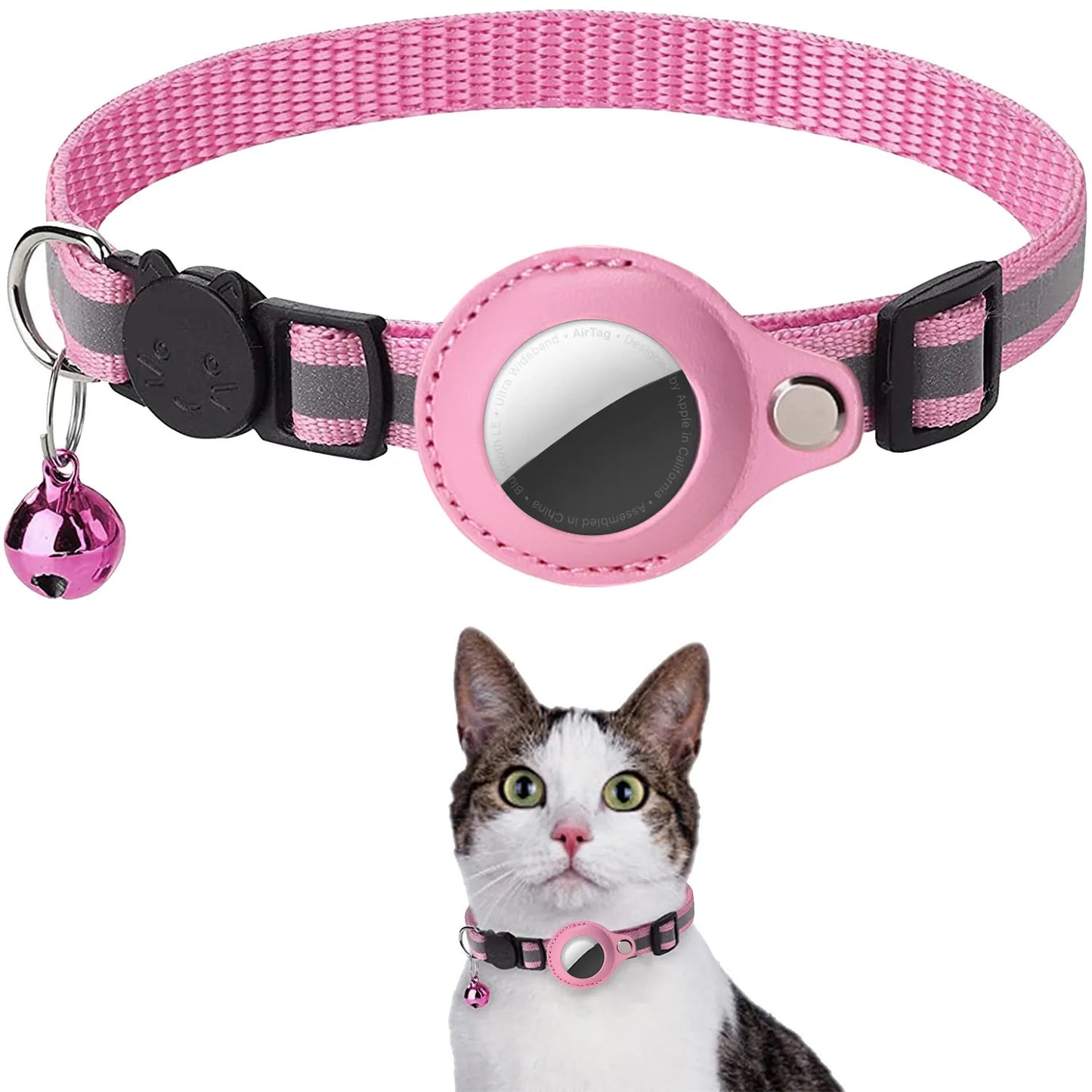 Adjustable Waterproof Cat Collar with Breakaway Design, Reflective Strips, and Airtag Holder