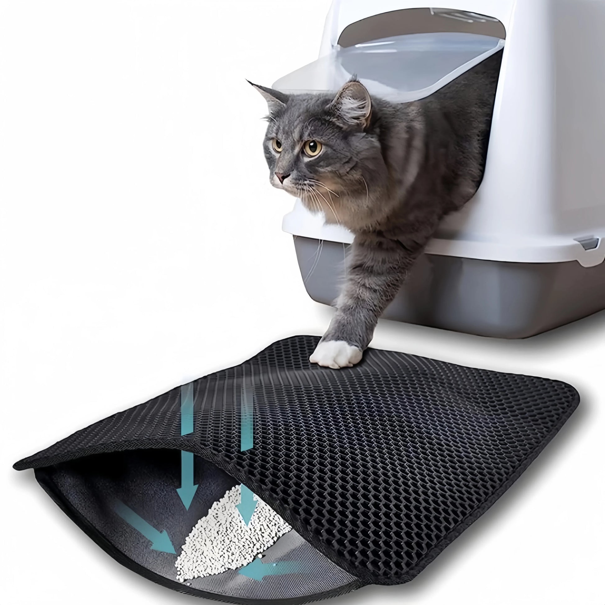 Large Cat Litter Mat - Double Layer Waterproof, Non-Slip, Washable Pet Litter Box Pad