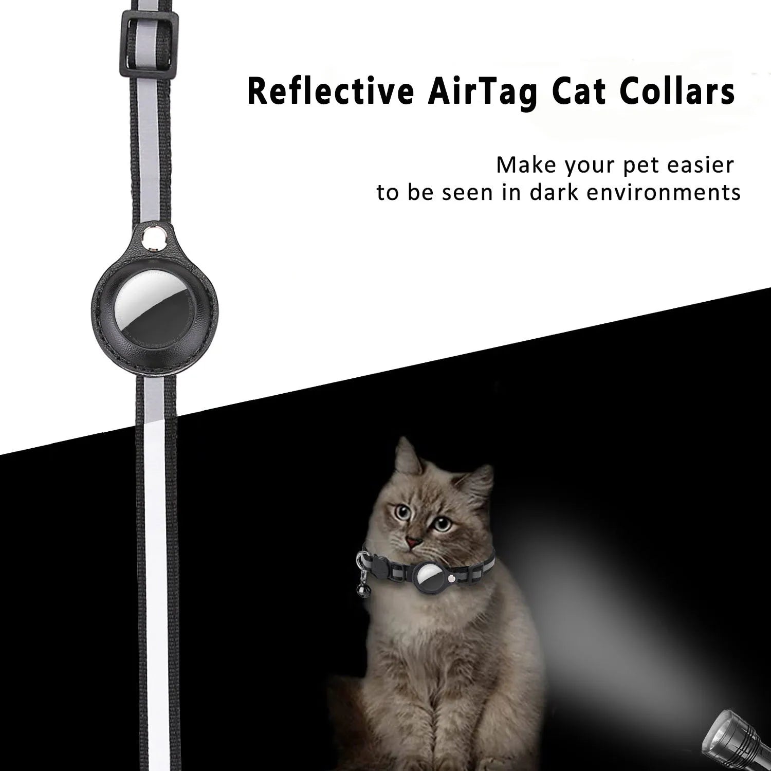 Adjustable Waterproof Cat Collar with Breakaway Design, Reflective Strips, and Airtag Holder