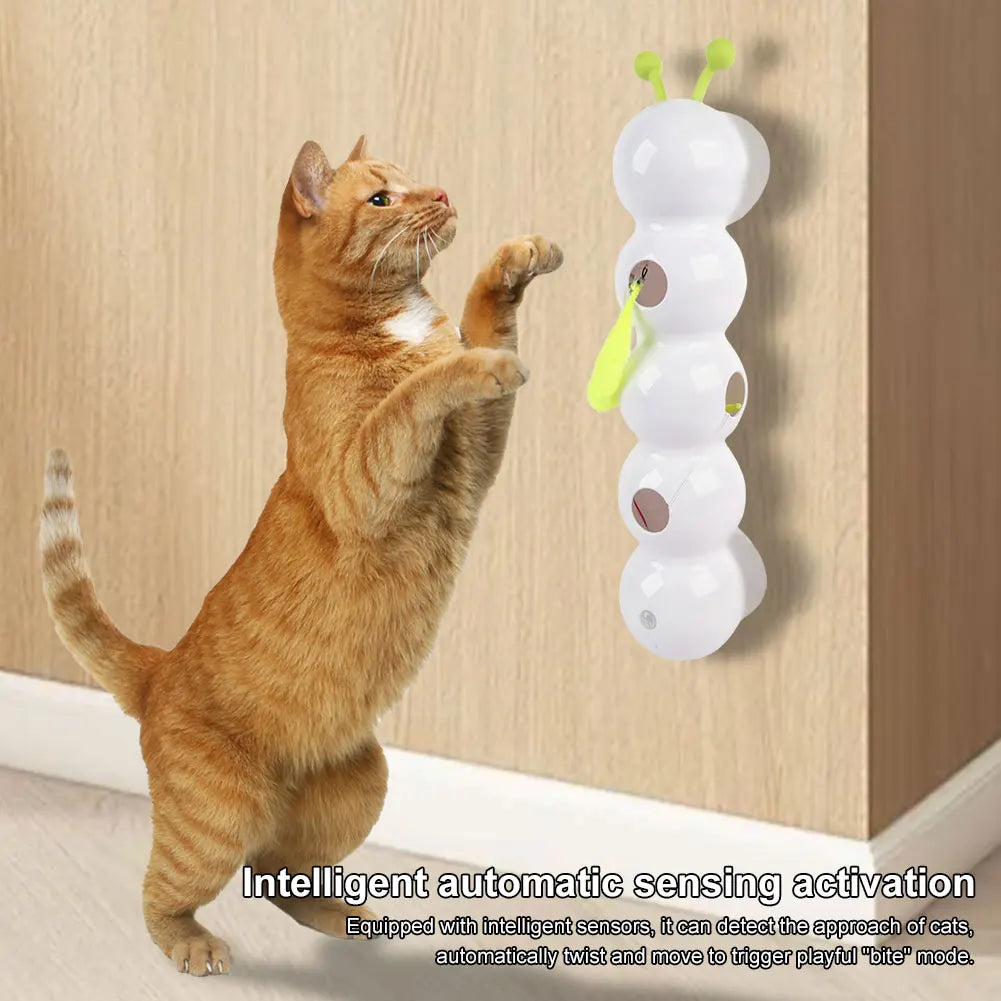 Motion-Activated Rechargeable Caterpillar Cat Toy with Tail for Indoor Cats